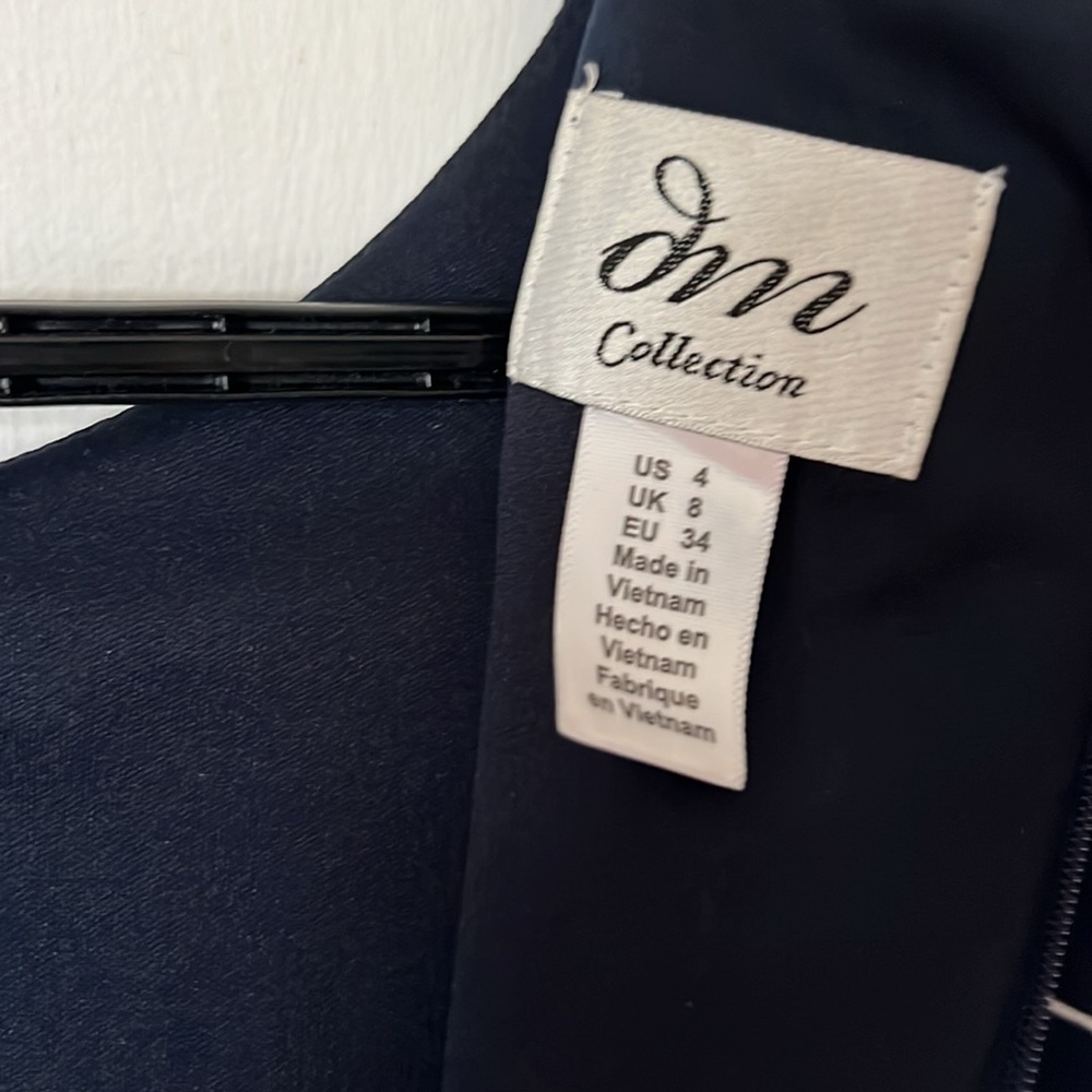 DM Collection Navy Blue Bodycon Midi Dress Crew Neck Back Zip - Size 4 - Picture 11 of 14